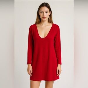 American Retro 100% Wool Womens Red Knit Sweater Midi Dress Size M Holiday Cozy